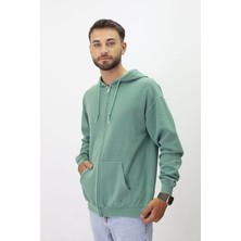 Eskitme Desenli Unisex Fermuarlı Kapüşonlu Sweatshirt