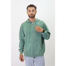 Eskitme Desenli Unisex Fermuarlı Kapüşonlu Sweatshirt