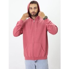 Eskitme Desenli Unisex Fermuarlı Kapüşonlu Sweatshirt