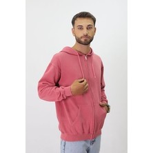 Eskitme Desenli Unisex Fermuarlı Kapüşonlu Sweatshirt