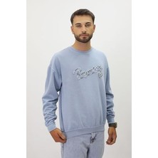 Eskitme Desenli Unisex Sıfır Yaka Sweatshirt