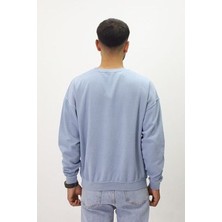 Eskitme Desenli Unisex Sıfır Yaka Sweatshirt