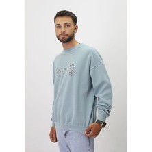 Eskitme Desenli Unisex Sıfır Yaka Sweatshirt