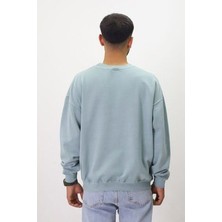 Eskitme Desenli Unisex Sıfır Yaka Sweatshirt