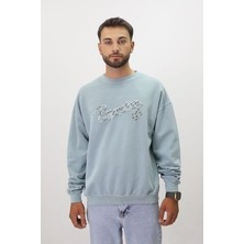Eskitme Desenli Unisex Sıfır Yaka Sweatshirt