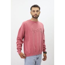Eskitme Desenli Unisex Sıfır Yaka Sweatshirt