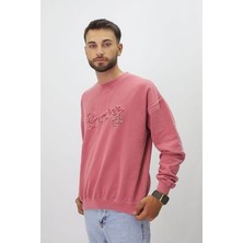 Eskitme Desenli Unisex Sıfır Yaka Sweatshirt