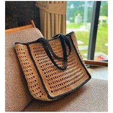 El Yapımı El Örgüsü Geniş Hasır Muadil Çanta