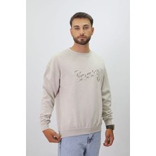 Eskitme Desenli Unisex Sıfır Yaka Sweatshirt