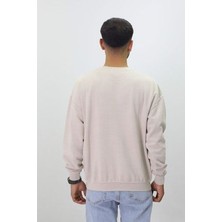 Eskitme Desenli Unisex Sıfır Yaka Sweatshirt
