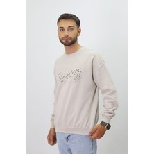 Eskitme Desenli Unisex Sıfır Yaka Sweatshirt