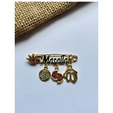 Maşallah Bebek Hediyelik Pembe Yazılı Yaka Puset Iğnesi