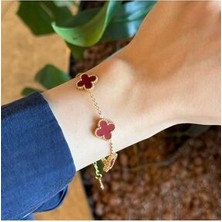 Yonca Bileklik Gold Bordo