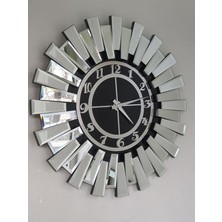 Ayna Denizi Güneş Twins Argent Black Model Gümüş Siyah Renk 70 Cm Dekoratif Aynalı Duvar Saati