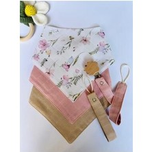 Müslin % 100 Organik Bebek Önlük (Yakalık)Ahşap Klipsli Emzik Askısı 5' Li Set