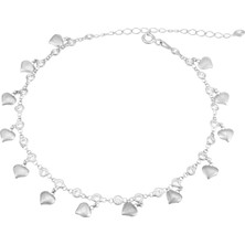 Kalp Pullu Sallantılı Full Taşlı Su Yolu Gümüş Kadın Ayak Halhal