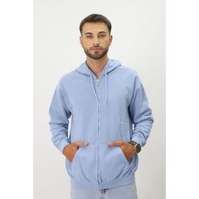 Eskitme Desenli Unisex Fermuarlı Kapüşonlu Sweatshirt