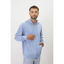 Eskitme Desenli Unisex Fermuarlı Kapüşonlu Sweatshirt