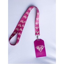 Fuşya Superman Desenli Yaka Kartı ve Askı Set