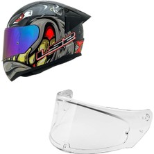 Rapıd 2 Spox Gri-Kırmızı Kask Gökkuşağı Cam+Spoiler