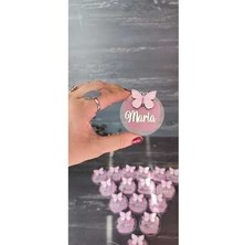 Pleksi Pembe Kelebek Gümüş Yazılı Magnet 20 Adet
