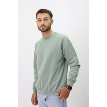 Eskitme Desenli Unisex Sıfır Yaka Sweatshirt