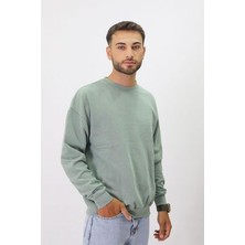 Eskitme Desenli Unisex Sıfır Yaka Sweatshirt