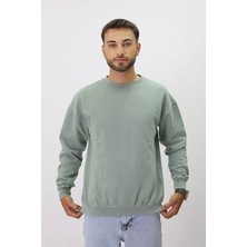Eskitme Desenli Unisex Sıfır Yaka Sweatshirt
