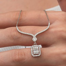 Gumush Gümüş Baget Taşlı Gerdanlık Model Kadın Kolye