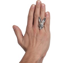 Labalaba Erkek Antik Gümüş Kaplama Ayarlanabilir Kurukafa&tavşan Figürlü Gotik Yüzük