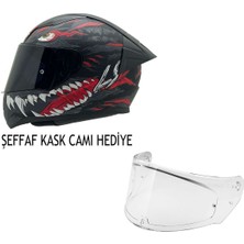 Rapıd 2 Kaıju Mat Siyah-Kırmızı-Beyaz Kask Şeffaf Kask Camı Hediyeli