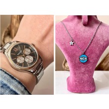 Ferrucci Spor Şık Çelik Kadın Kol SAATI+%100 Çelik Kolye Hediye Set