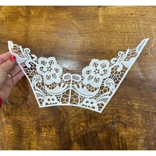 Beyaz Güpür Nakış Işleme Yaka Aplike Dikiş Aksesuarı 36X12 cm