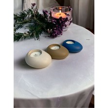 Ogish Concept Three Drops Minimal Dekoratif Beton Tealight Mumluk 3'lü Set [ Alaçatı-Vizon-Mavi ]