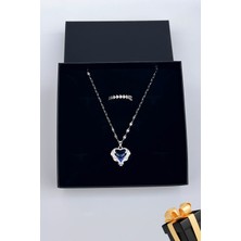 Trend Collection Kadın Paslanmaz Çelik Gümüş Zirkon Taşlı Kalp Kolye ve Taç Yüzük Set (Hediyelik)
