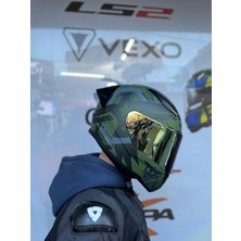 LS2 Rapıd 2 Thunder Bırds Mat Yeşil-Siyah-Gri Kask - Gold Vizör - Spoiler Özellikli M Beden