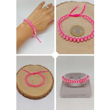 Yaşam Tohumu Pembe Kuvars Taşı Rondela Kesim Makrome Tasarım  Bileklik (49358)