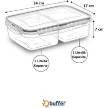 Güllü E Store Buffer® 2 Bölmeli 1+1 Litre Kilitli Kapaklı Erzak Saklama Kabı LC-525