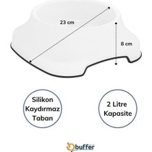 Buffer® Silikon Kaydırmaz Taban Plastik Kedi ve Köpek Mama ve Su Kabı 2 L