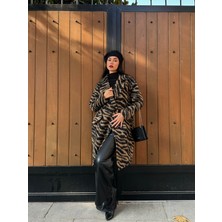 Kadın Zebra Desenli Şardonlu Astarlı Kaşe Kaban 26207