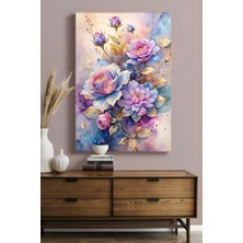 Tosbart Mor & Mavi Gold Detaylı Çiçek Kanvas Tablo - Duvar Tablosu - Canvas Tablo - Duvar Dekorasyonu