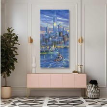 Tosbart New York Şehir Işıkları Yelkenliler Boyuna Dikey Kanvas Tablo