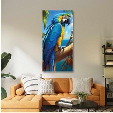 Tosbart Mavi Ve Sarı Macaw Papağanı Trorik Hayvan Boyuna Dikey Kanvas Tablo
