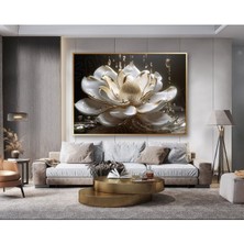 Tosbart Altın Damlalı Beyaz Çiçek Hd Dekoratif Kanvas Tablosu