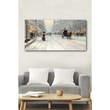 Tosbart Kış Kar Paris Sokakları Yağlıboya Görünümlü Dekoratif Kanvas Duvar Tablosu Ev Ofis Tablo
