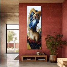 Tosbart Mavi Kuş Tüyü Saçlı Sırtı Dönük Model Dikey Panaromik Kanvas Tablo