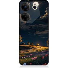 Teknomeg Tecno Camon 20S Pro Uyumlu Ay ve Çiçekler  Desenli Silikon Kılıf