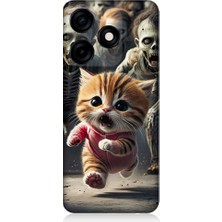 Teknomeg Tecno Spark 10C Uyumlu Kedi ve Zombiler  Desenli Silikon Kılıf