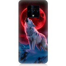 Teknomeg Tecno Camon 16 Uyumlu Kırmızı Ay Kurt  Desenli Silikon Kılıf