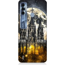 Teknomeg Tecno Spark 7 Pro Uyumlu Ay ve Katedral  Desenli Silikon Kılıf